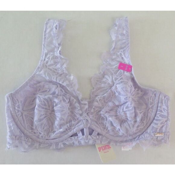 PINK Victoria's Secret 11098906 Women Sz S Lavender Date Unlined Floral Lace Bra - Picture 1 of 7